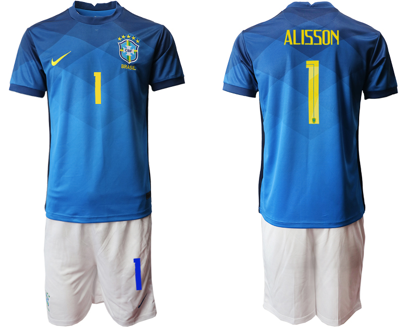 Men 2020-2021 Season National team Brazil away  blue #1 Soccer Jersey